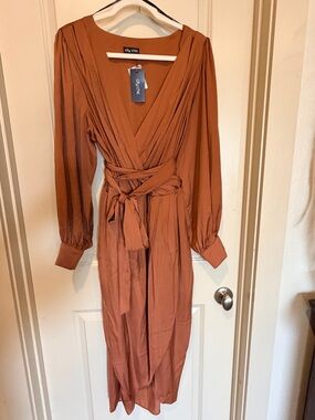City Chic Toffee Wrap Dress with V-Neck